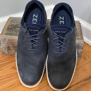 Cole Haan Zerogrand Stitchlite Oxford Men's 9 Navy Blue Nubuck Perforated Shoes